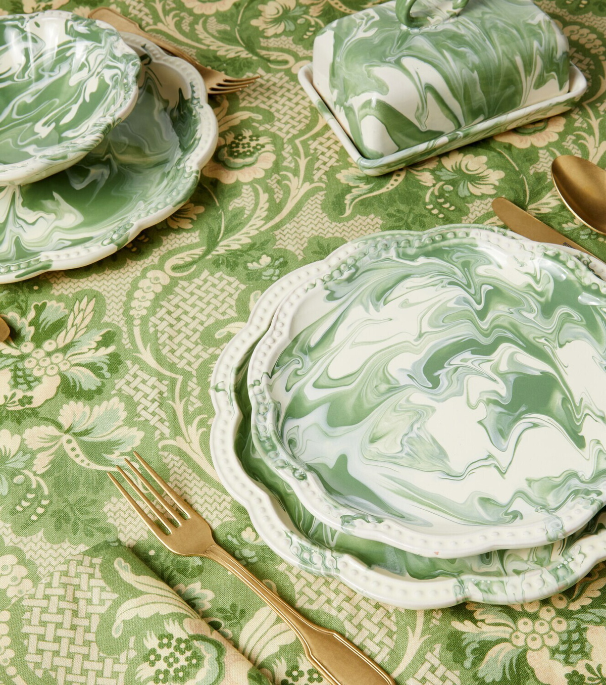 Cabana Marbled set of 2 ceramic dessert plates