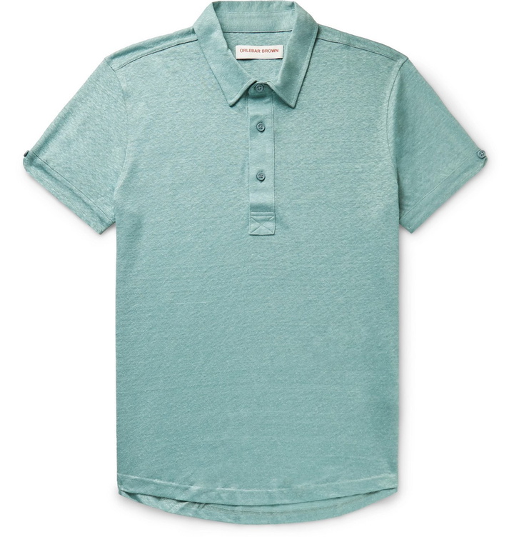 Photo: Orlebar Brown - Sebastian Slim-Fit Mélange Linen Polo Shirt - Green