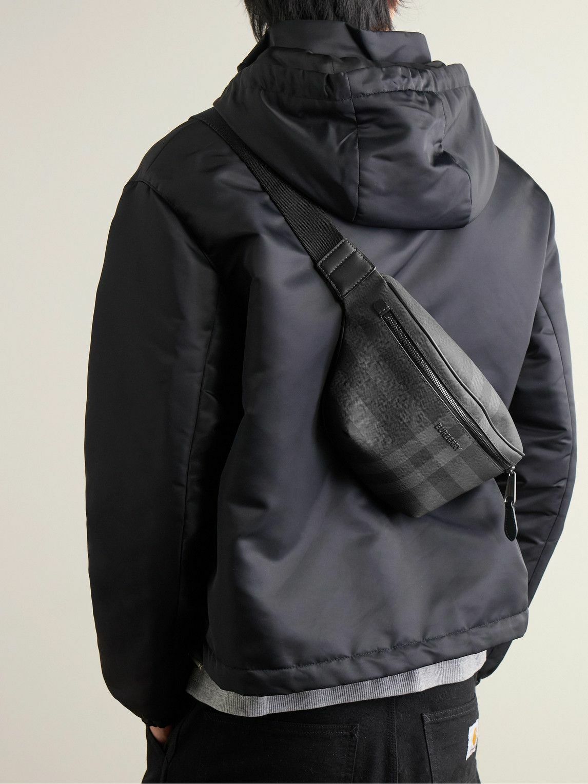 Burberry - Leather-Trimmed Checked Coated-Canvas Belt Bag