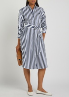 Polo Ralph Lauren Logo-embroidered Striped Cotton-poplin Midi Shirt Dress Blue