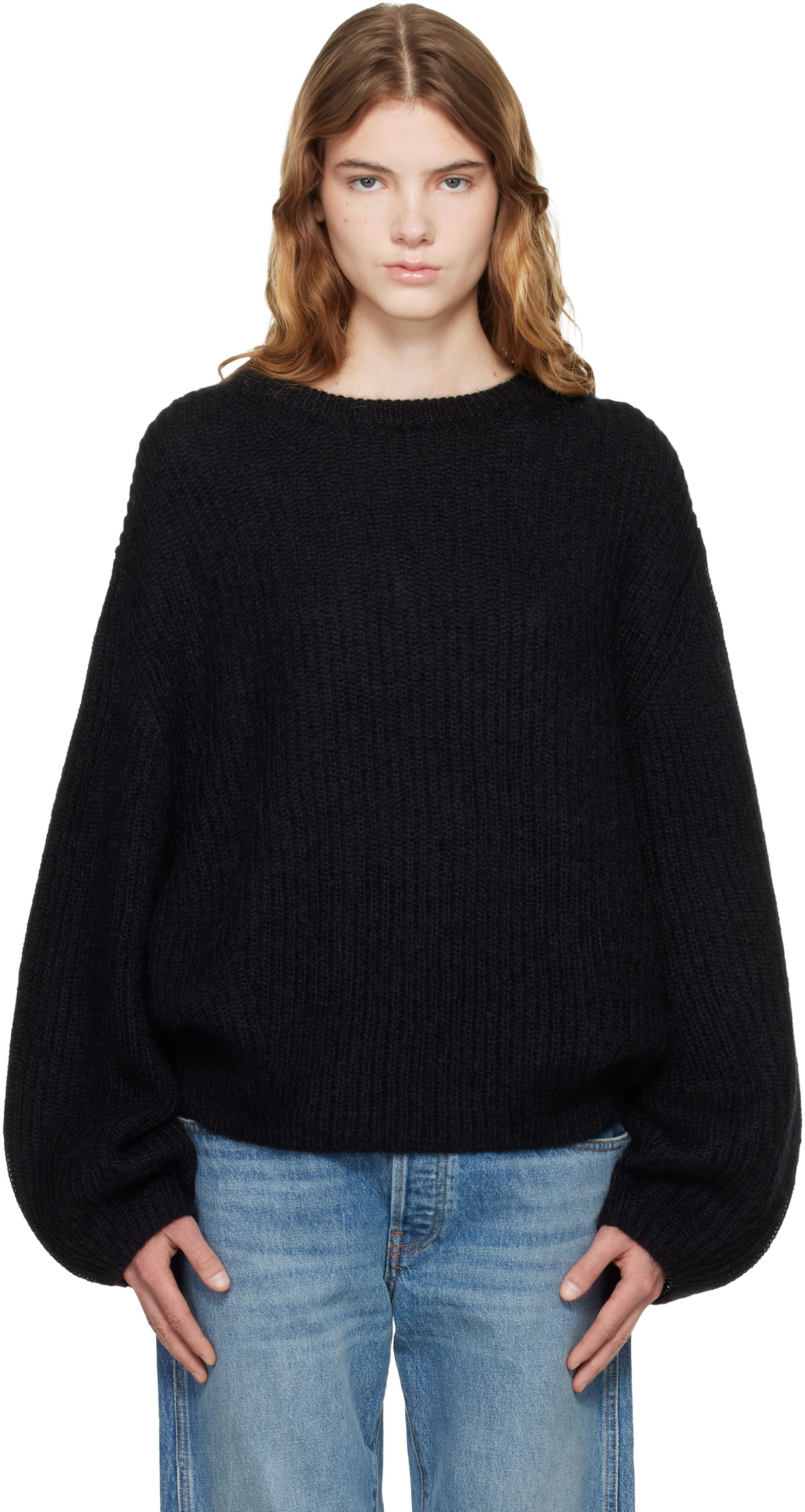 TOTEME Black Mohair Blend Rib Knit Sweater