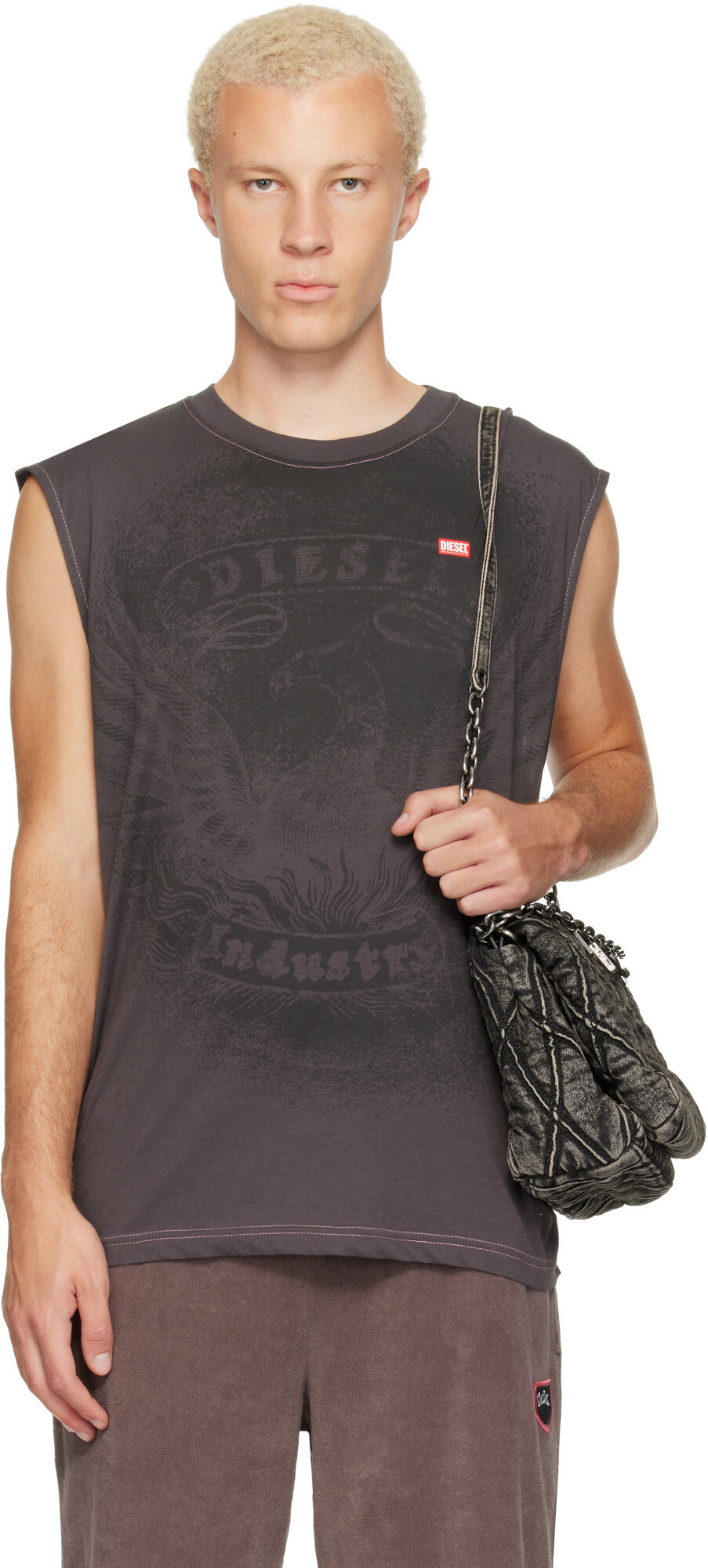 Diesel Gray Tonal Graphic Tank Top