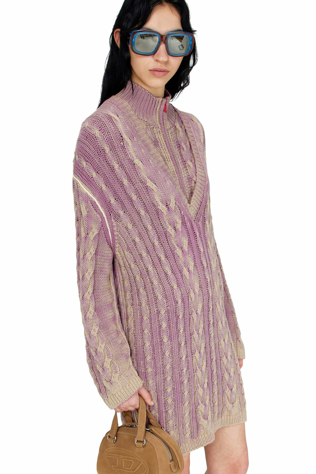 Diesel Short sweater dress in cable knit - Dresses Womens in Violet
