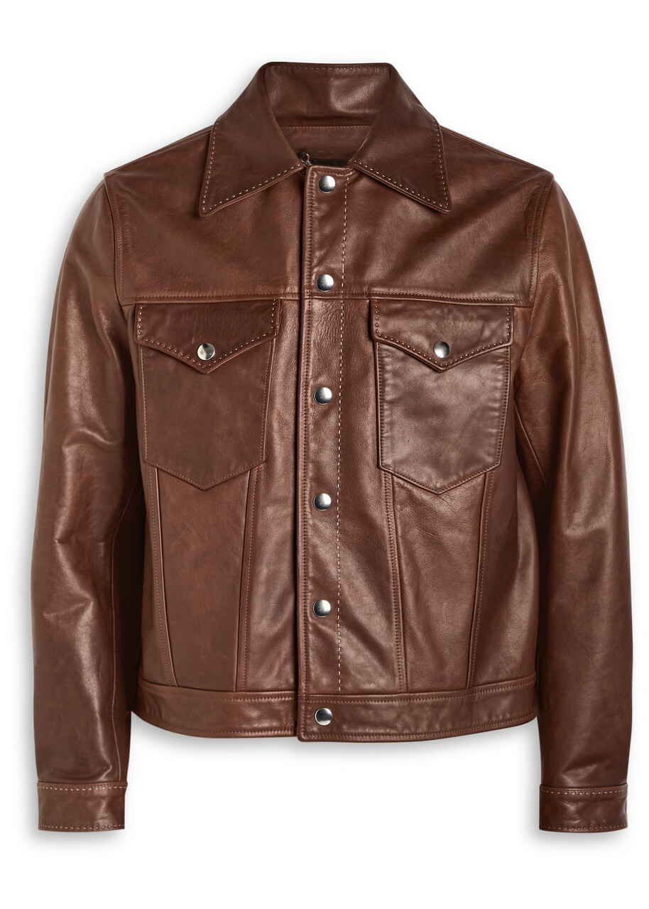 T/SEHNE SSENSE Exclusive Brown Asymmetric Leather Jacket