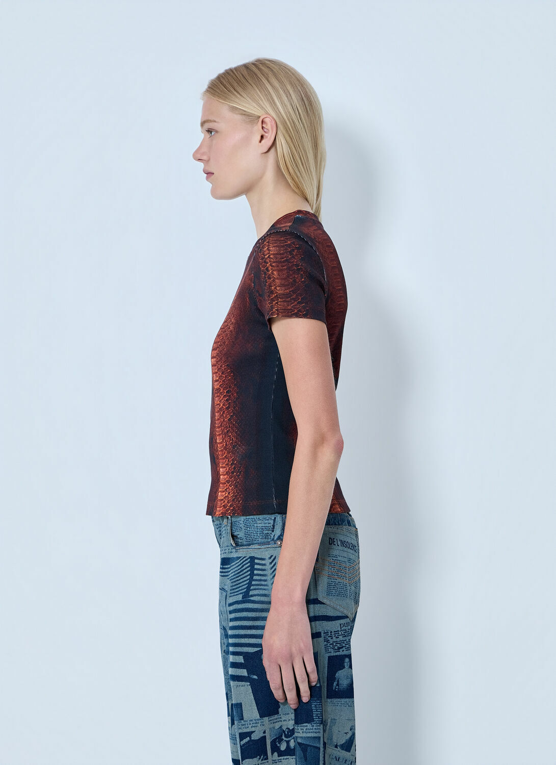 Jean Paul Gaultier Cotton Ribbed Python Print T-shirt