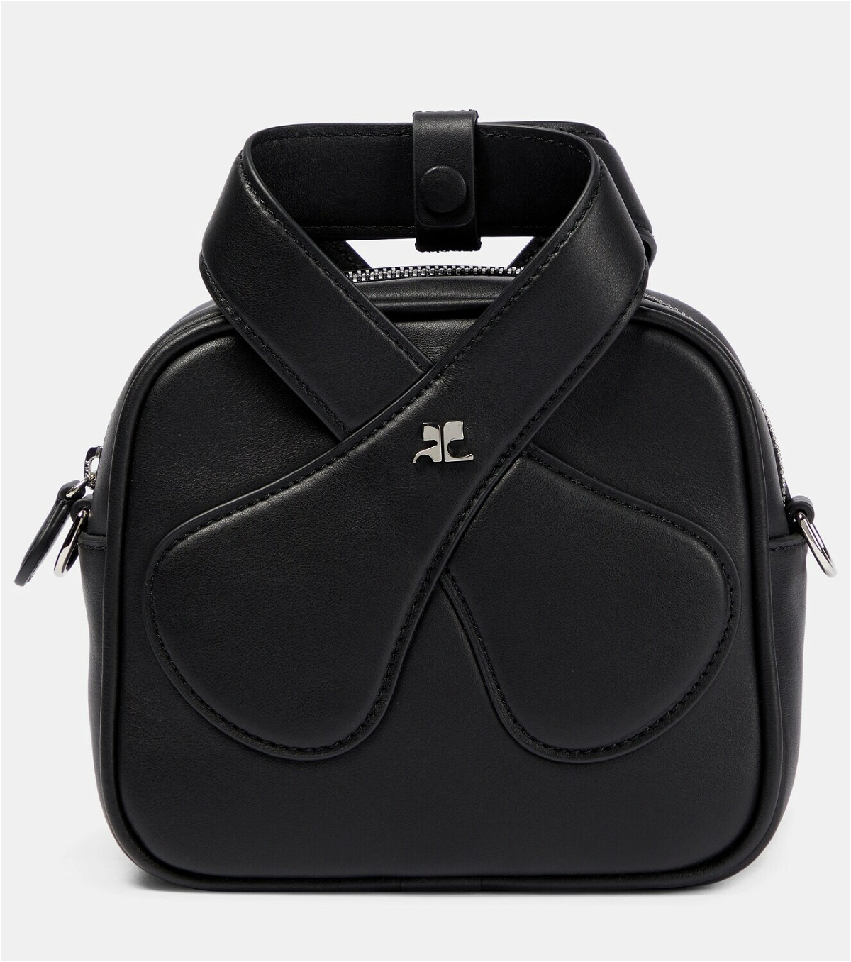 Racer Leather Shoulder Bag in Black - Courreges
