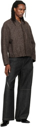 NULLUS Brown Wool Strapped Zipper Blouson Jacket