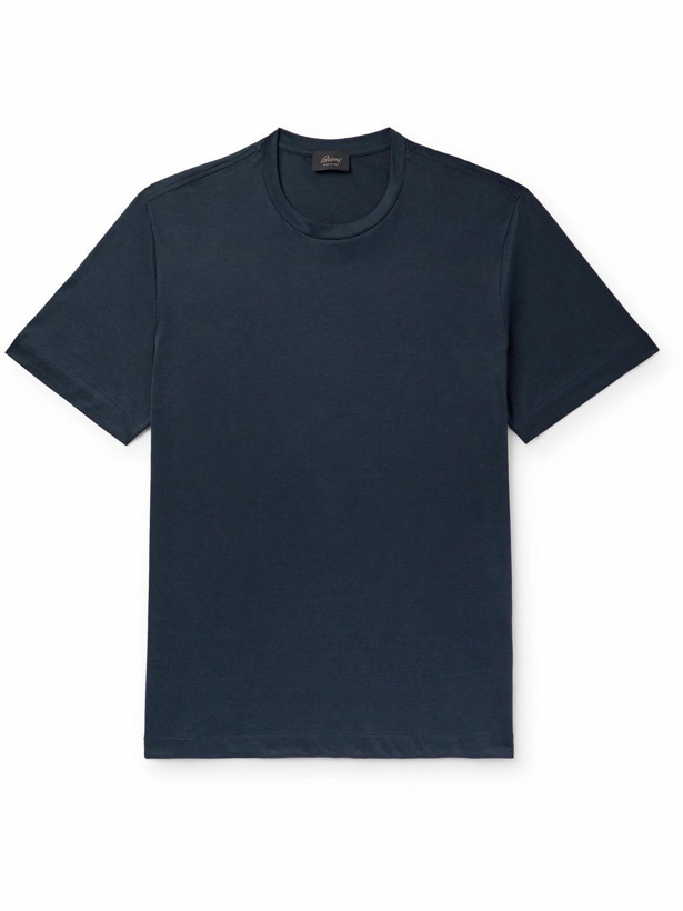 Photo: Brioni - Slim-Fit Silk and Cotton-Blend T-Shirt - Blue