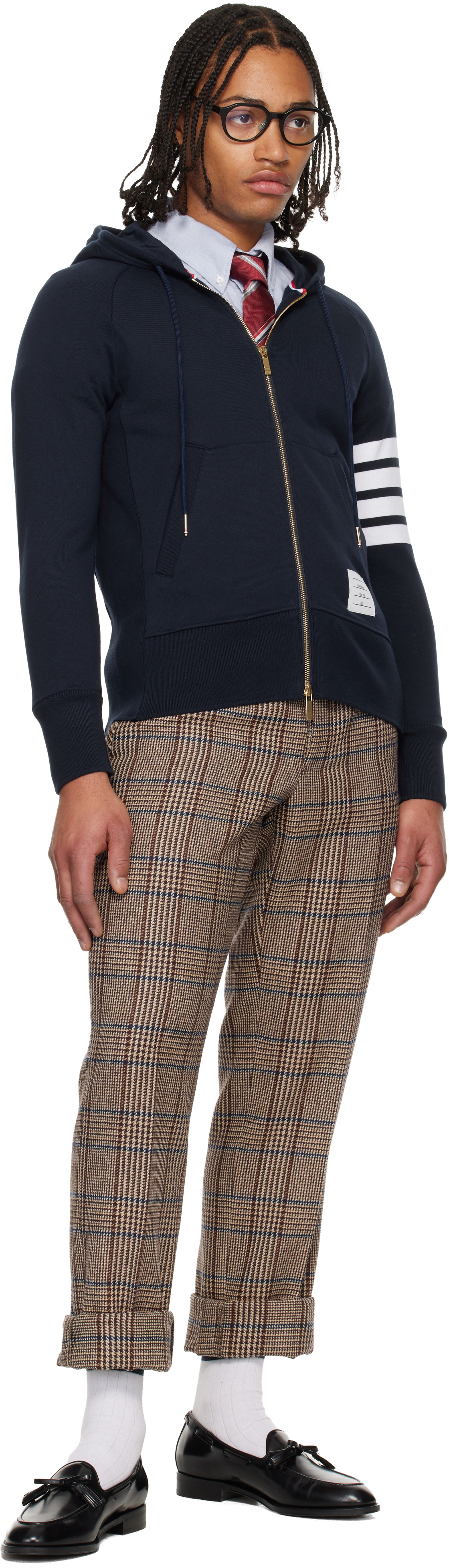Thom Browne Navy Classic Loopback 4-Bar Full Zip Hoodie