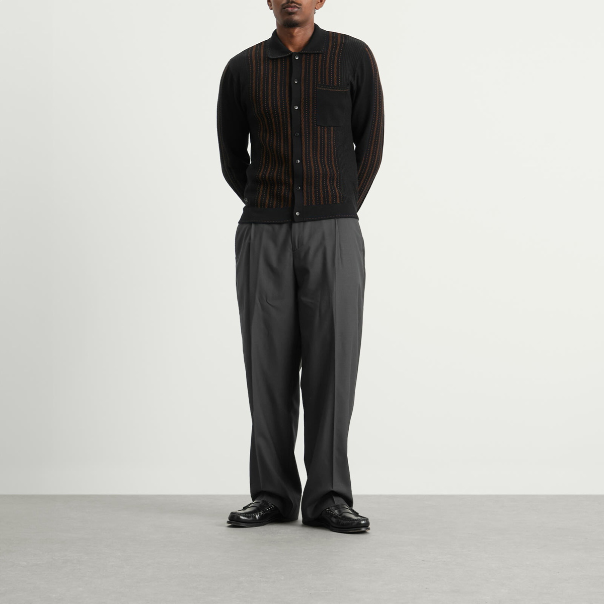 Percival Men's Appendix Long Sleeve Knitted Shirt in Black/Brown