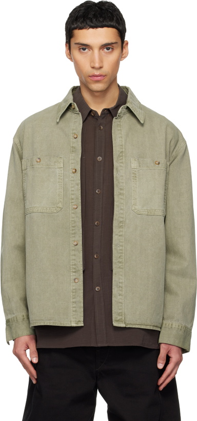 Photo: LE17SEPTEMBRE Green Garment-Dyed Denim Shirt