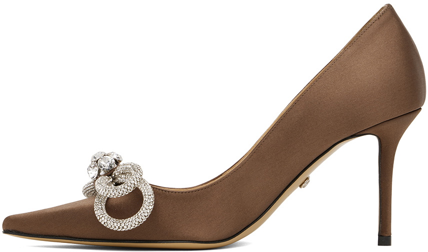 MACH & MACH Brown Double Bow Satin Heels
