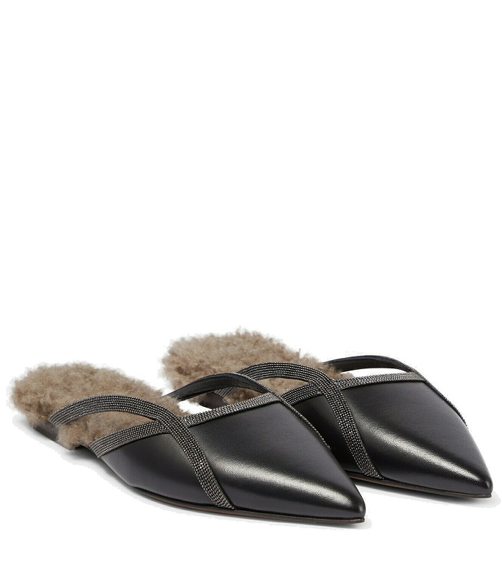 Photo: Brunello Cucinelli Shearling-trimmed leather slippers