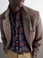 Drake's - Brushed Checked Cotton-Flannel Shirt - Brown
