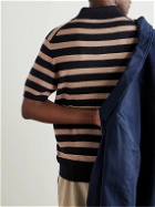 Mr P. - Striped Ribbed Merino Wool Polo Shirt - Brown