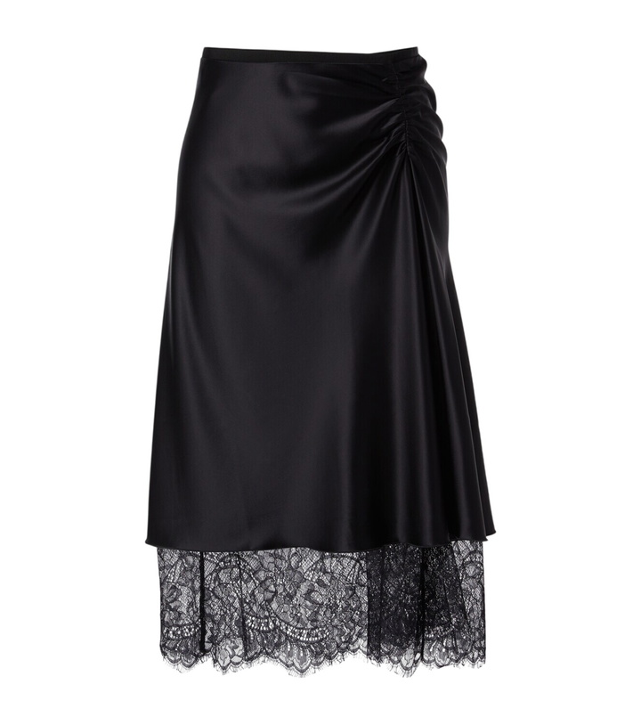 Photo: SIR Ingrid lace-trimmed satin midi skirt