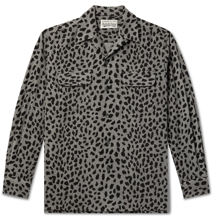 Photo: Wacko Maria - Camp-Collar Leopard-Print Wool-Blend Flannel Shirt - Gray