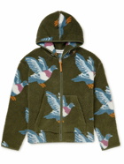 JW Anderson - Leather-Trimmed Jacquard-Knit Fleece Zip-Up Hoodie - Green