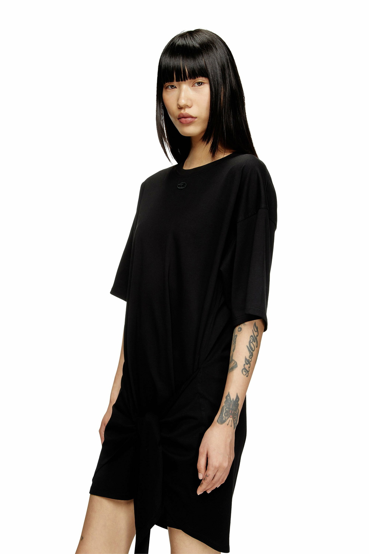 Diesel T-shirt dress with tie front - Dresses Womens in Black Diesel