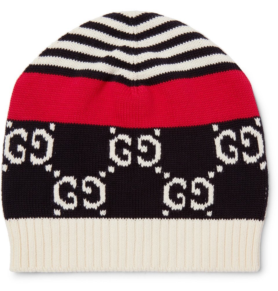 Gucci - Logo-Intarsia Cotton Beanie - Men - Midnight blue Gucci