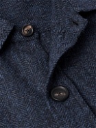 De Petrillo - Herringbone Wool and Cashmere-Blend Overshirt - Blue