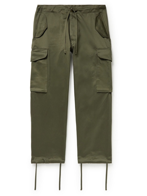 Photo: Monitaly - Straight-Leg Cotton-Satin Drawstring Cargo Trousers - Green