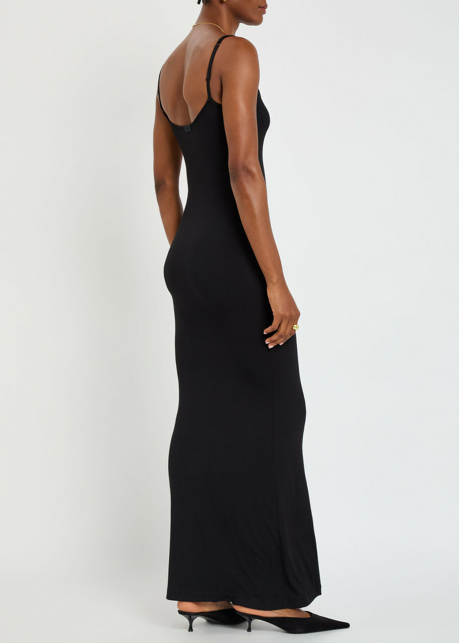Skims Ribbed Stretch-modal Maxi Dress Black