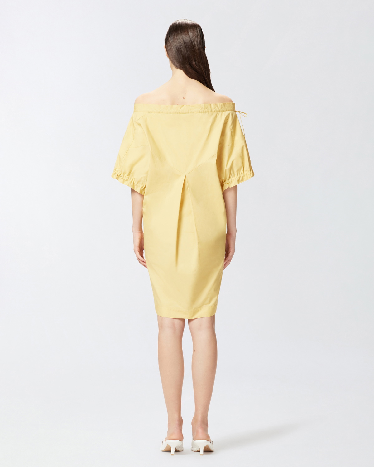 Pinko Poplin Mini Dress With Gathering And Eyelets Rattan Yellow