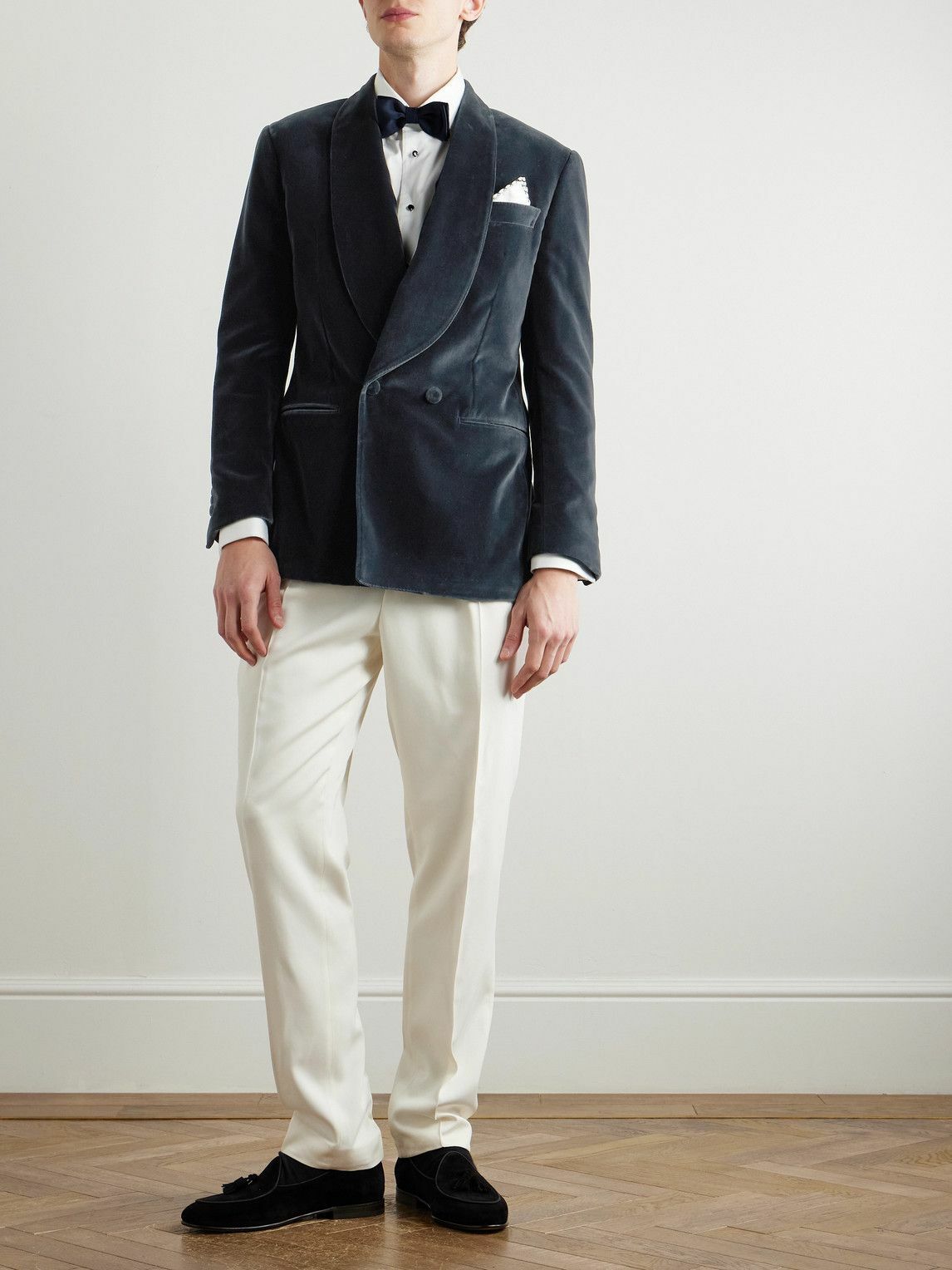 Thom Sweeney - Shawl-Lapel Double-Breasted Cotton-Velvet Tuxedo Jacket - Gray
