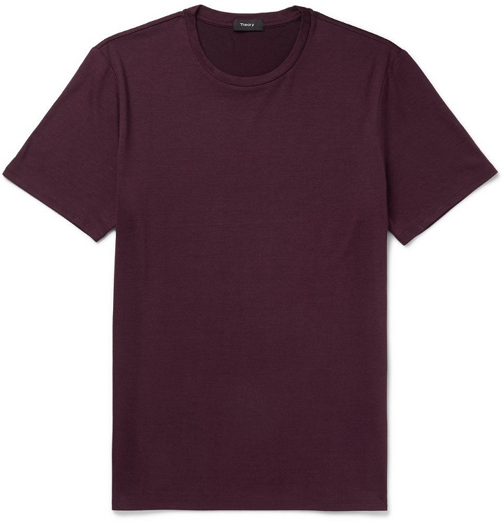 Photo: Theory - Clean Slim-Fit Silk and Cotton-Blend Jersey T-Shirt - Burgundy