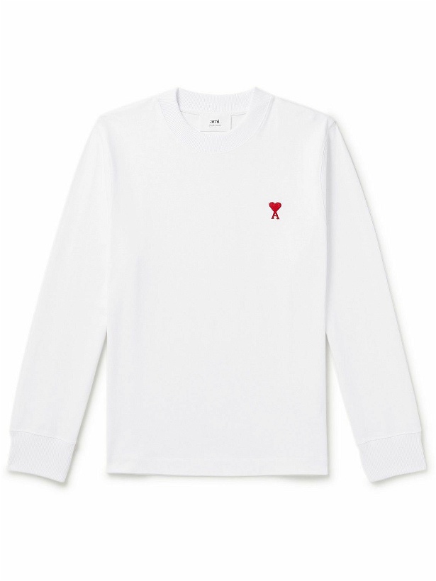 Photo: AMI PARIS - Logo-Embroidered Cotton-Blend Jersey Sweatshirt - White