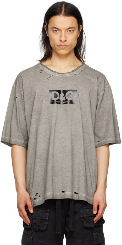 Photo: Dolce & Gabbana Gray Distressed T-Shirt