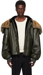 Moose Knuckles Green AJR Split Hood Leather Bomber Jacket