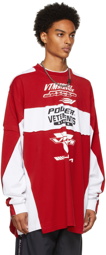 VETEMENTS Red & White Motocross Patched Logo Long Sleeve T-Shirt