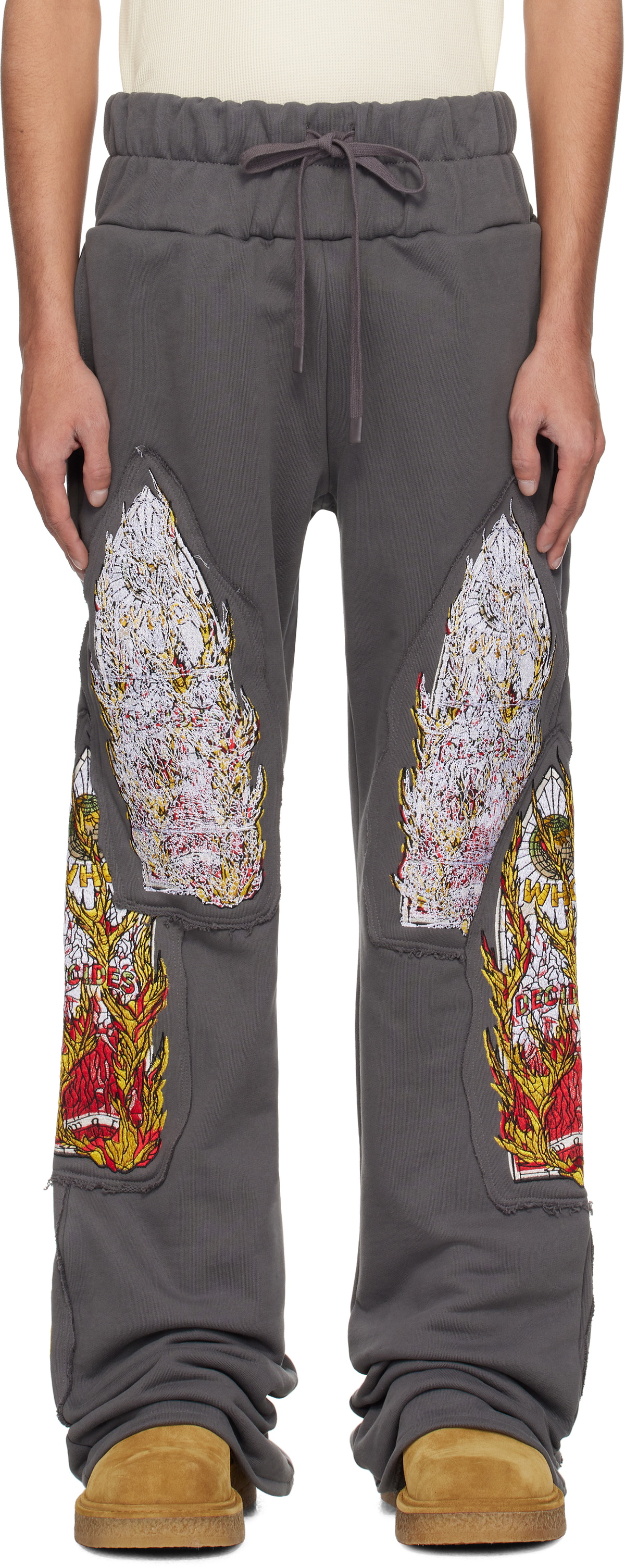 Who Decides War Gray Triple Flame Glass Sweatpants