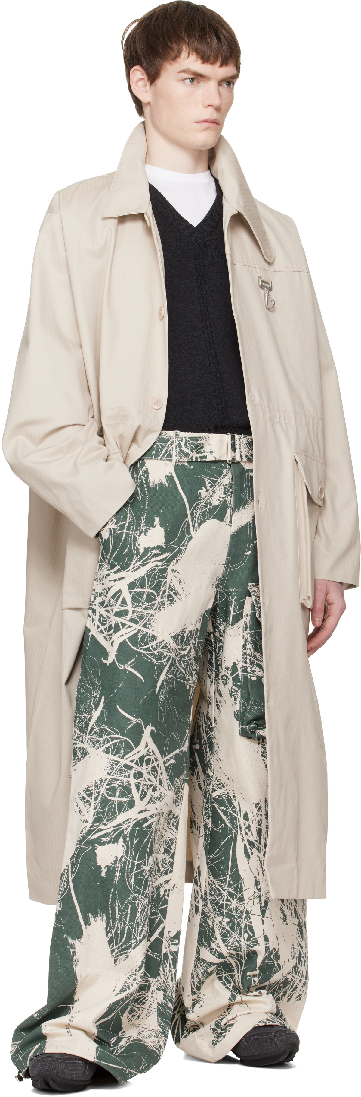 Reese Cooper Beige Cotton Herringbone Overcoat