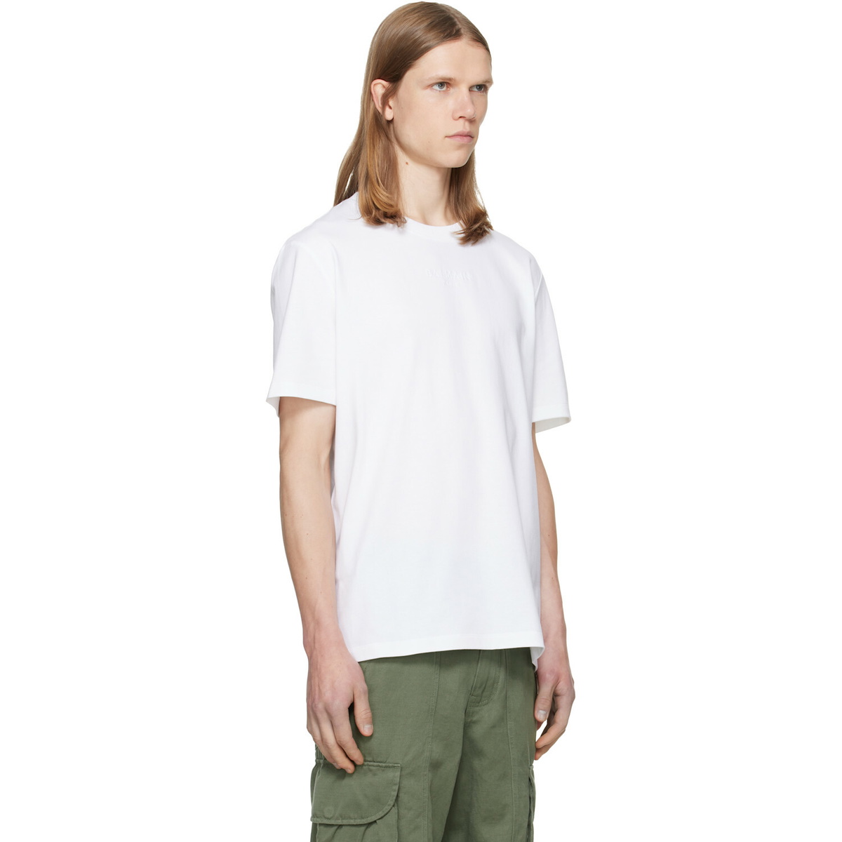 BALMAIN White Embroidered 'Balmain Paris' T-shirt