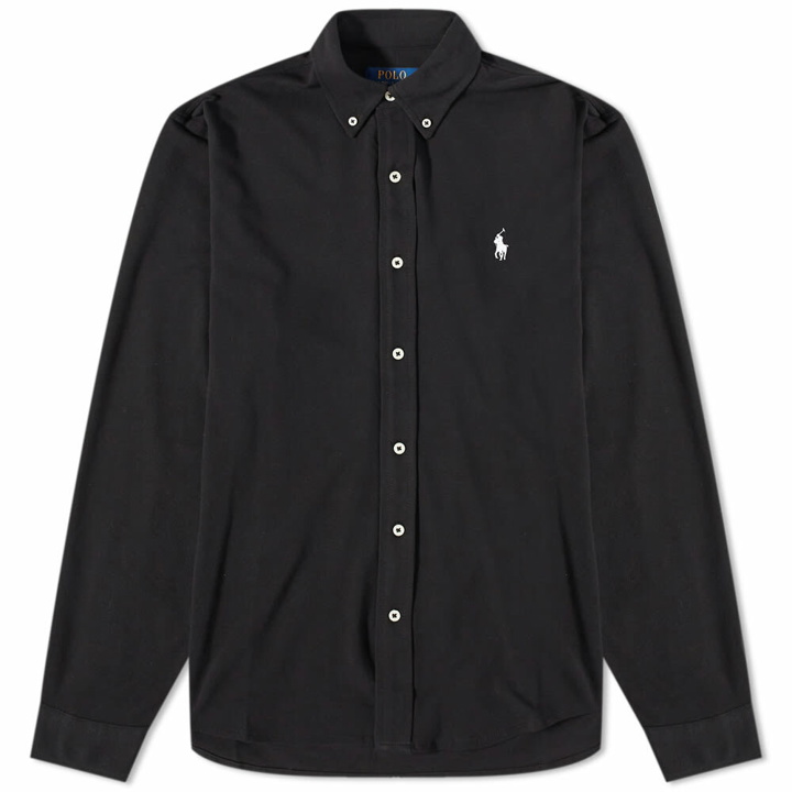 Photo: Polo Ralph Lauren Men's Pique Button Down Oxford Shirt in Polo Black