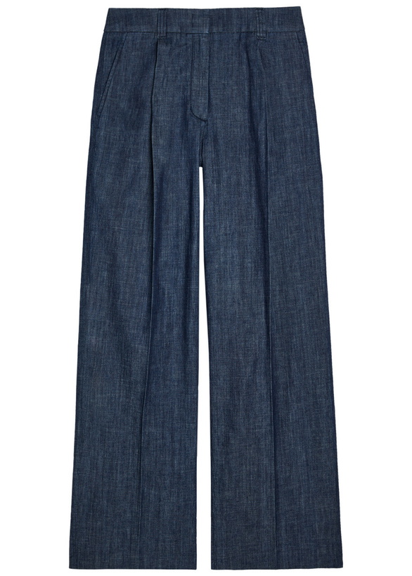 Photo: Another Tomorrow Wide-leg Chambray Trousers Dark Blue
