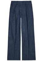 Another Tomorrow Wide-leg Chambray Trousers Dark Blue