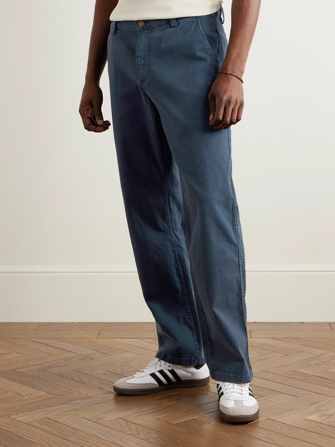 Corridor - Straight-Leg Garment-Dyed Stretch-Cotton Twill Trousers - Blue