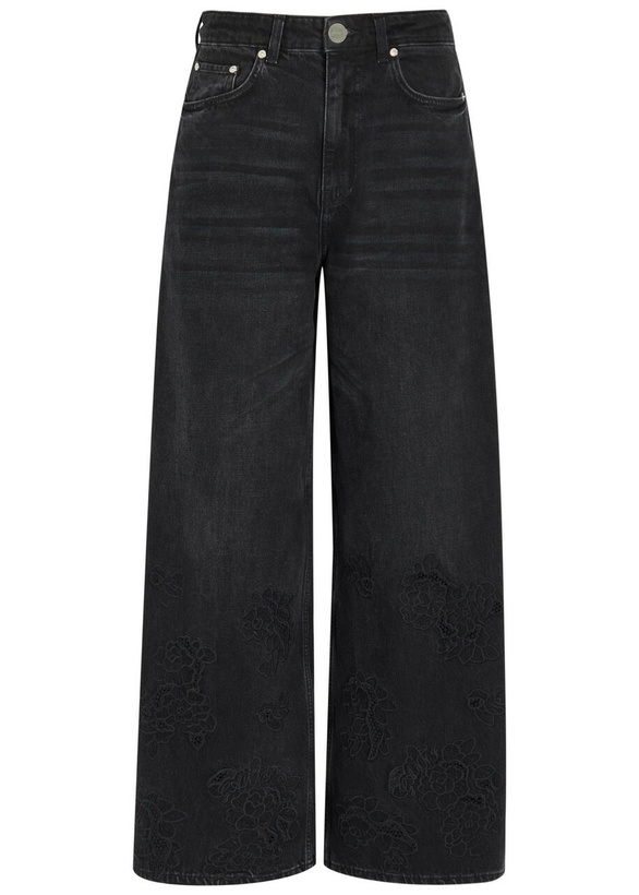 Photo: Ganni Lari Floral-embroidered Wide-leg Jeans Black
