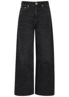 Ganni Lari Floral-embroidered Wide-leg Jeans Black
