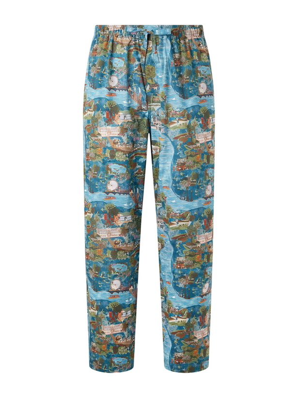 Photo: Derek Rose - Ledbury 100 Printed Cotton Pyjama Trousers - Blue