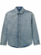 LOEWE - Logo-Embroidered Distressed Denim Overshirt - Blue