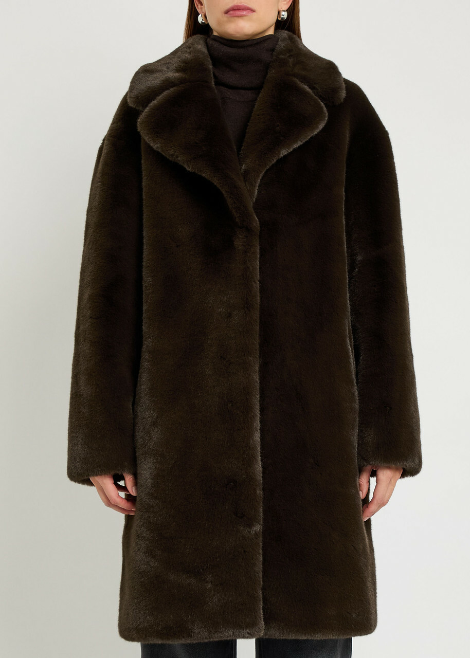 Stand Studio Camille Cocoon Leopard-print Faux fur Coat Brown