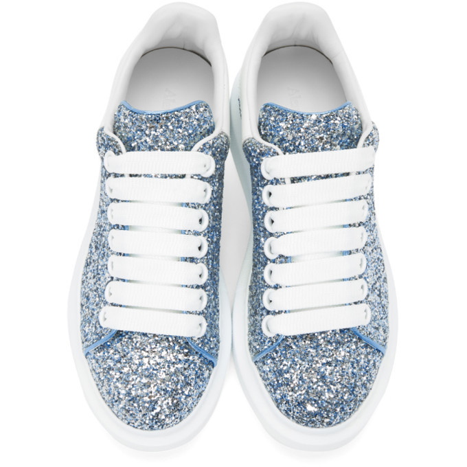 Alexander McQueen Glitter & Metallic Leather Platform Sneakers in Blue