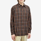 Auralee Men's Superlight Wool Check Shirt in Dark Brown Check