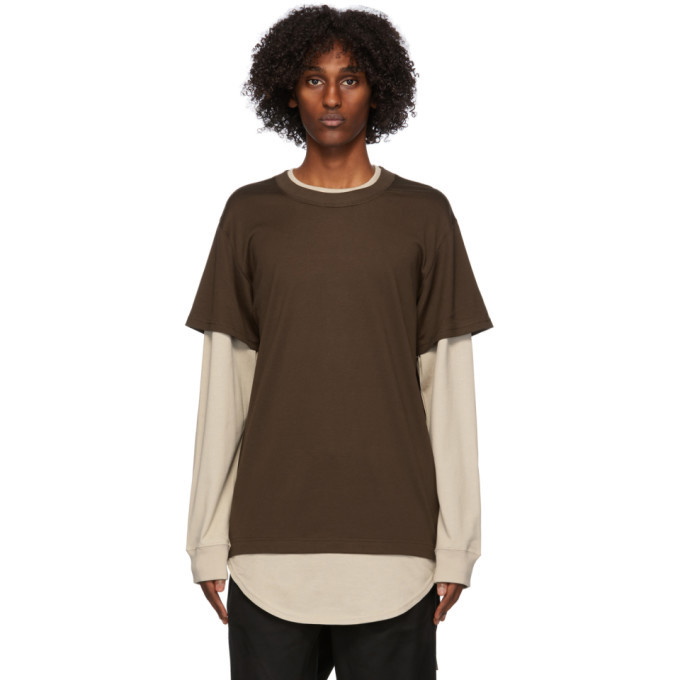 Photo: mastermind WORLD Brown and Beige Layered Long Sleeve T-Shirt