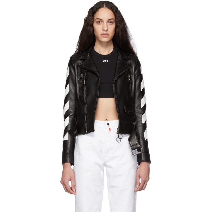 Cut Out Leather Jacket in Black - Off White